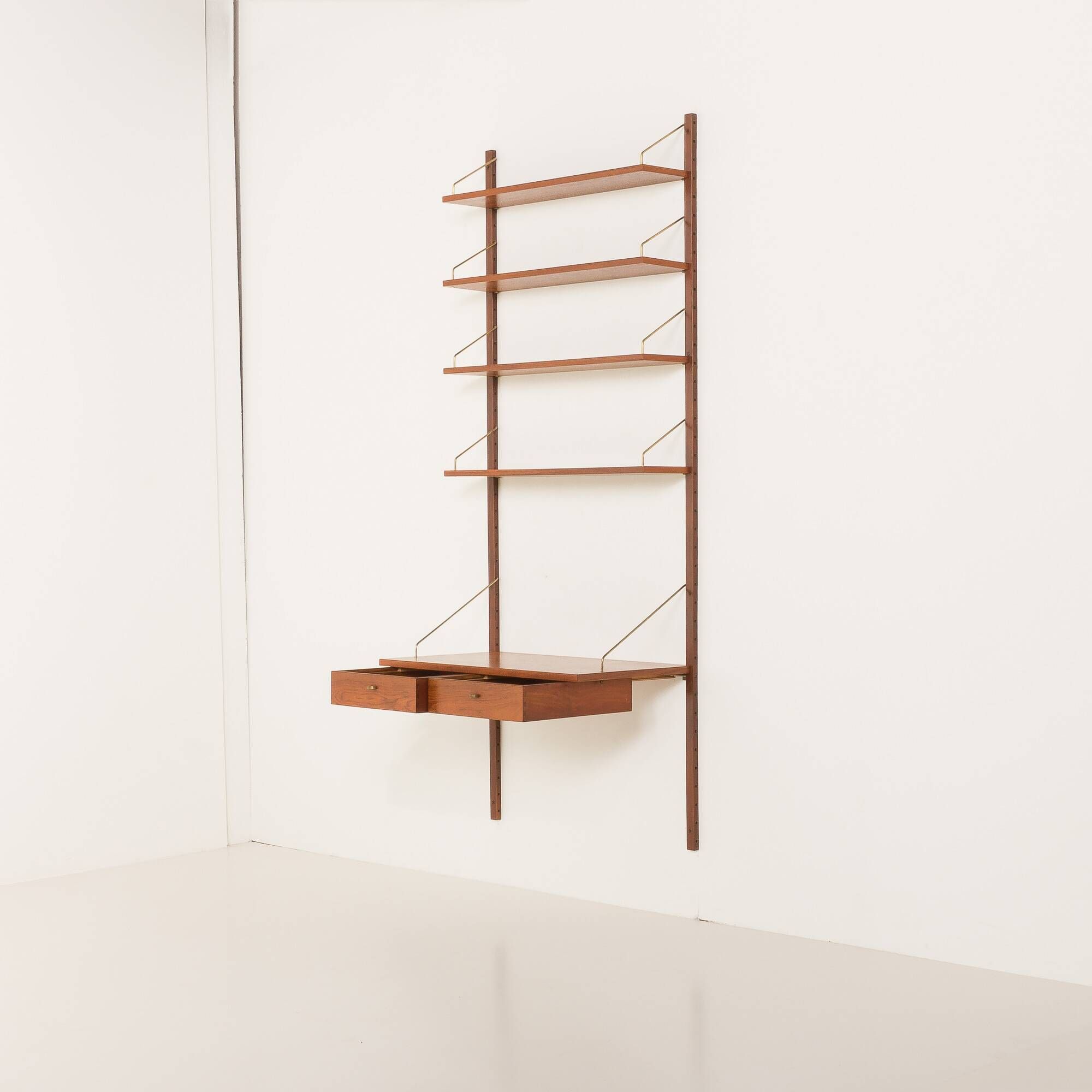 Danish vintage teak home office shelving unit, 1960s