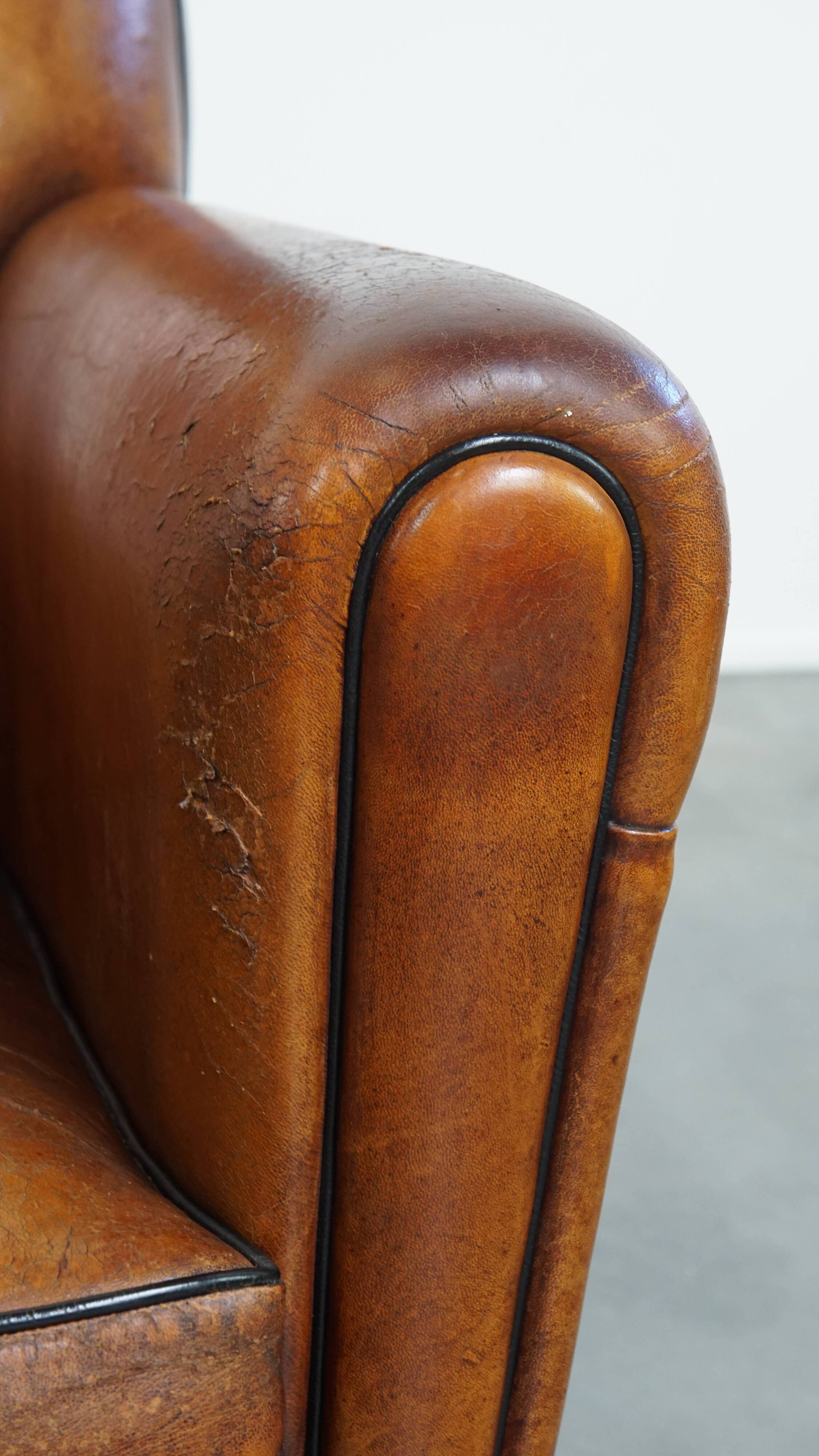 Vintage Sheepskin Leather Art Deco Style Design Armchair