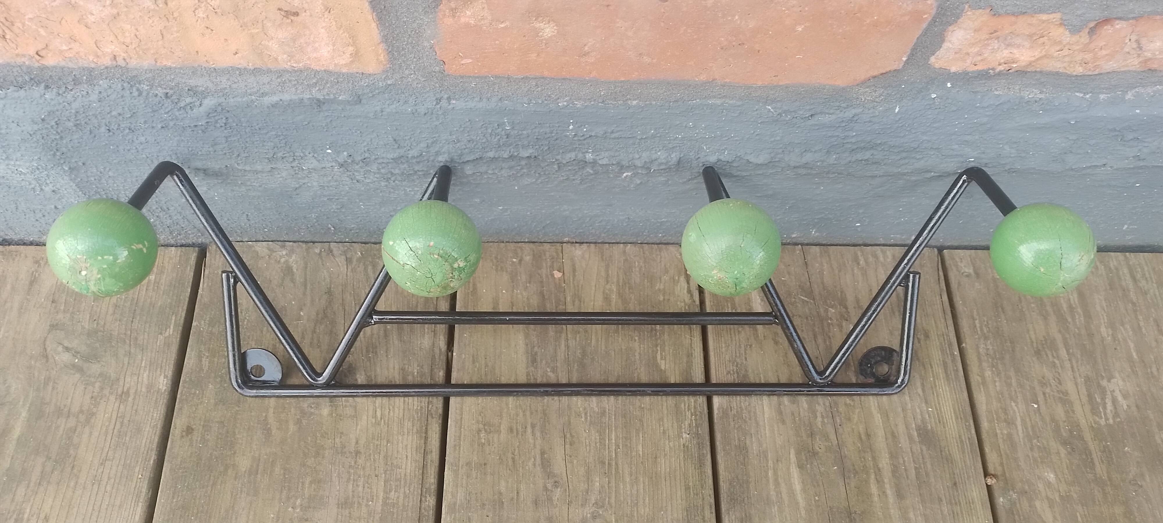Coat hook 4 branches green balls vintage 60'