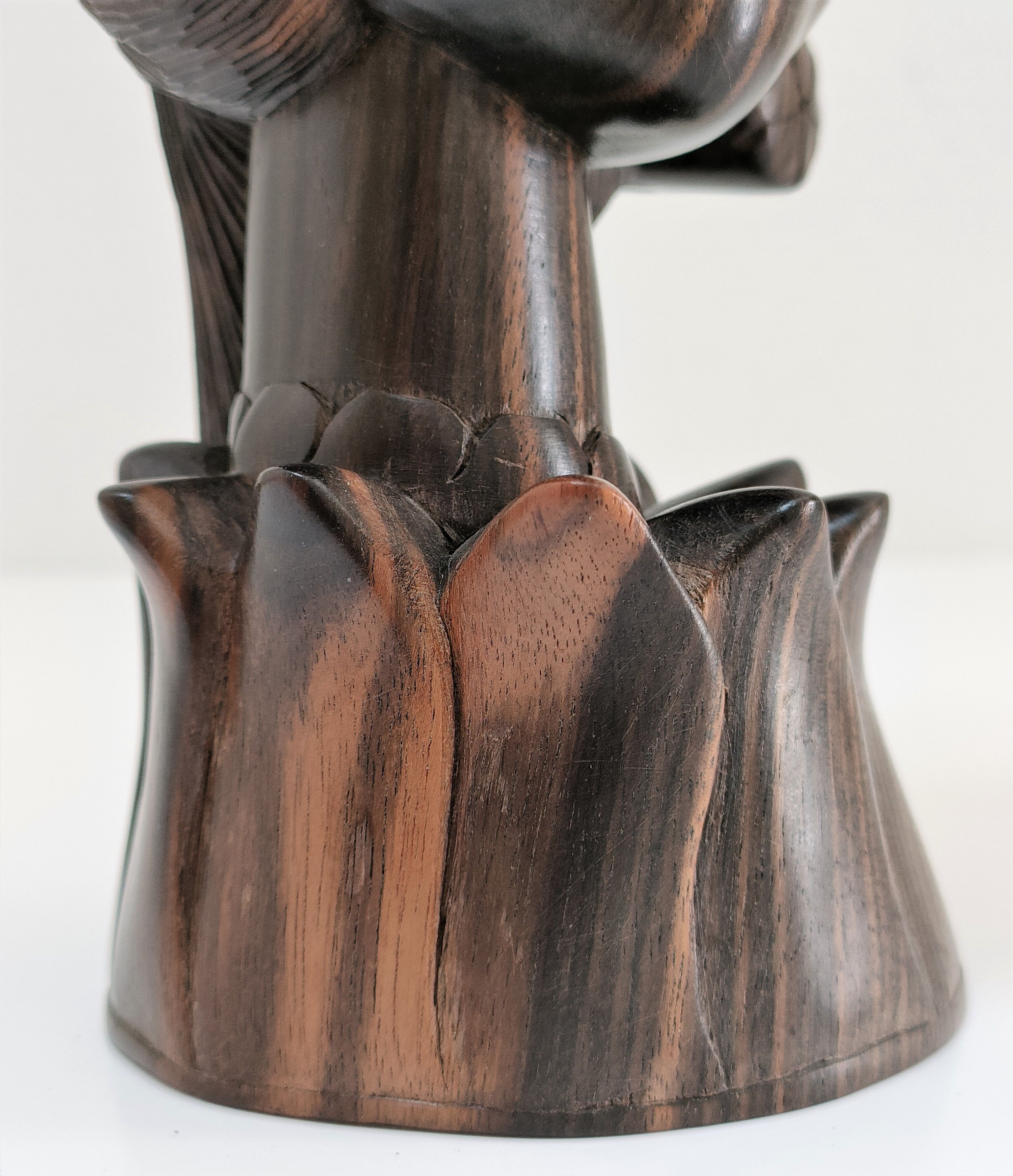 Wooden bust of woman with floral headdress sculptural work of the 60s-70s