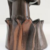 Wooden bust of woman with floral headdress sculptural work of the 60s-70s