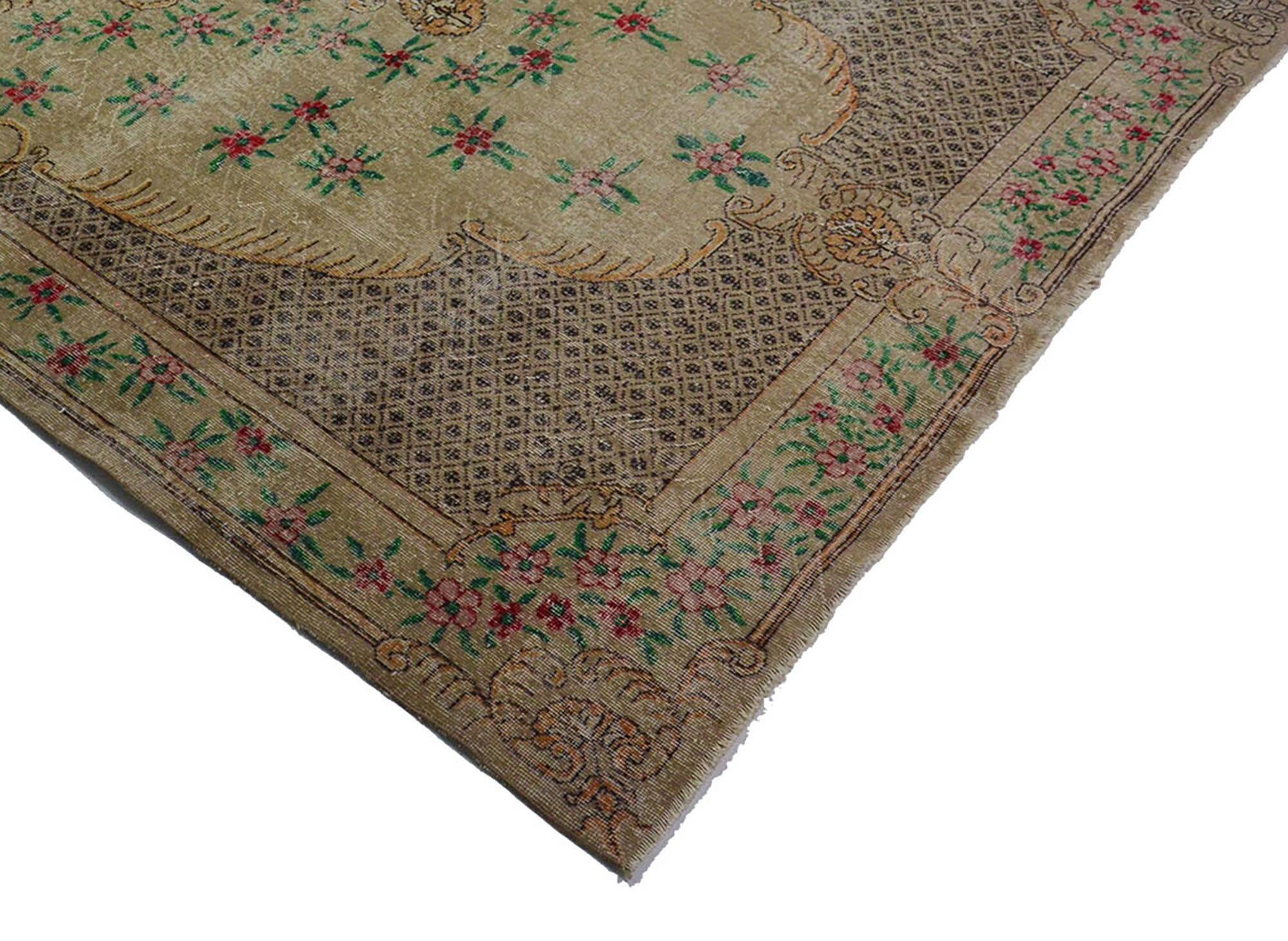Large Vintage Turkish Carpet Medallion Beige 335 x 223 cm
