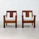 Pair of French modernist teak armchairs, 1960s