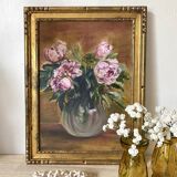 Painting, framed peony canvas