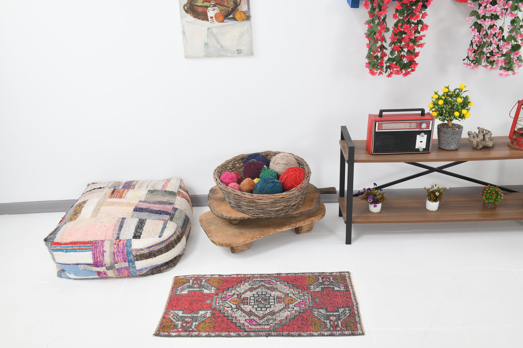 Coral red vintage rug 91x45cm