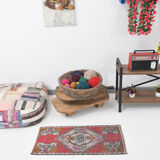 Coral red vintage rug 91x45cm