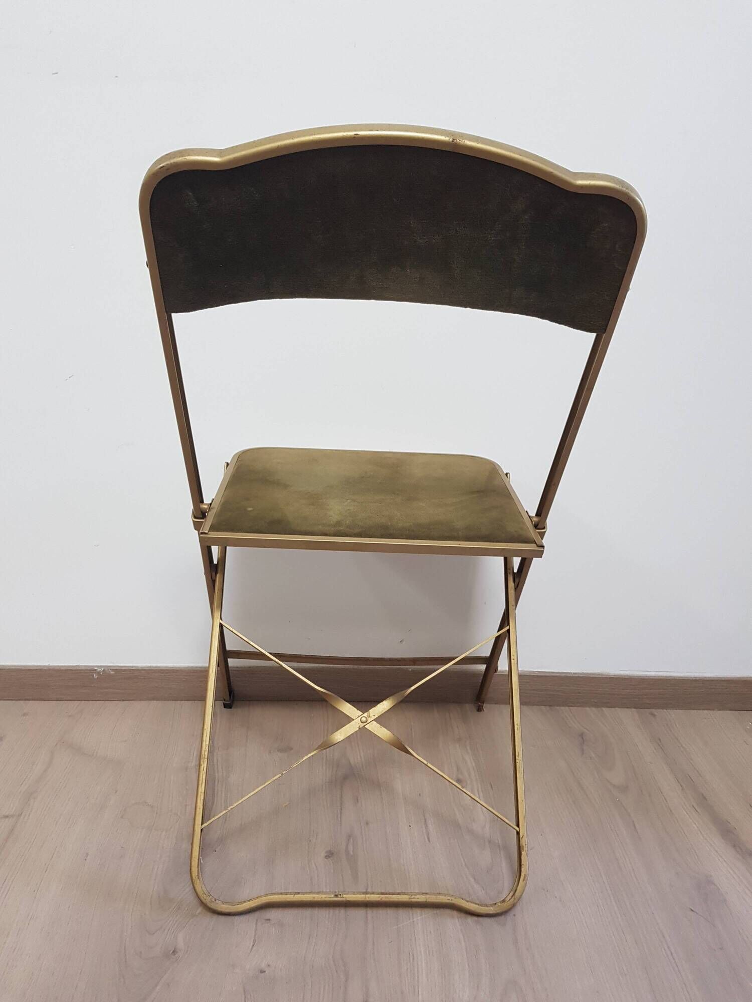 Set of 4 opera theater folding chairs from the 70s two-tone velvet brass