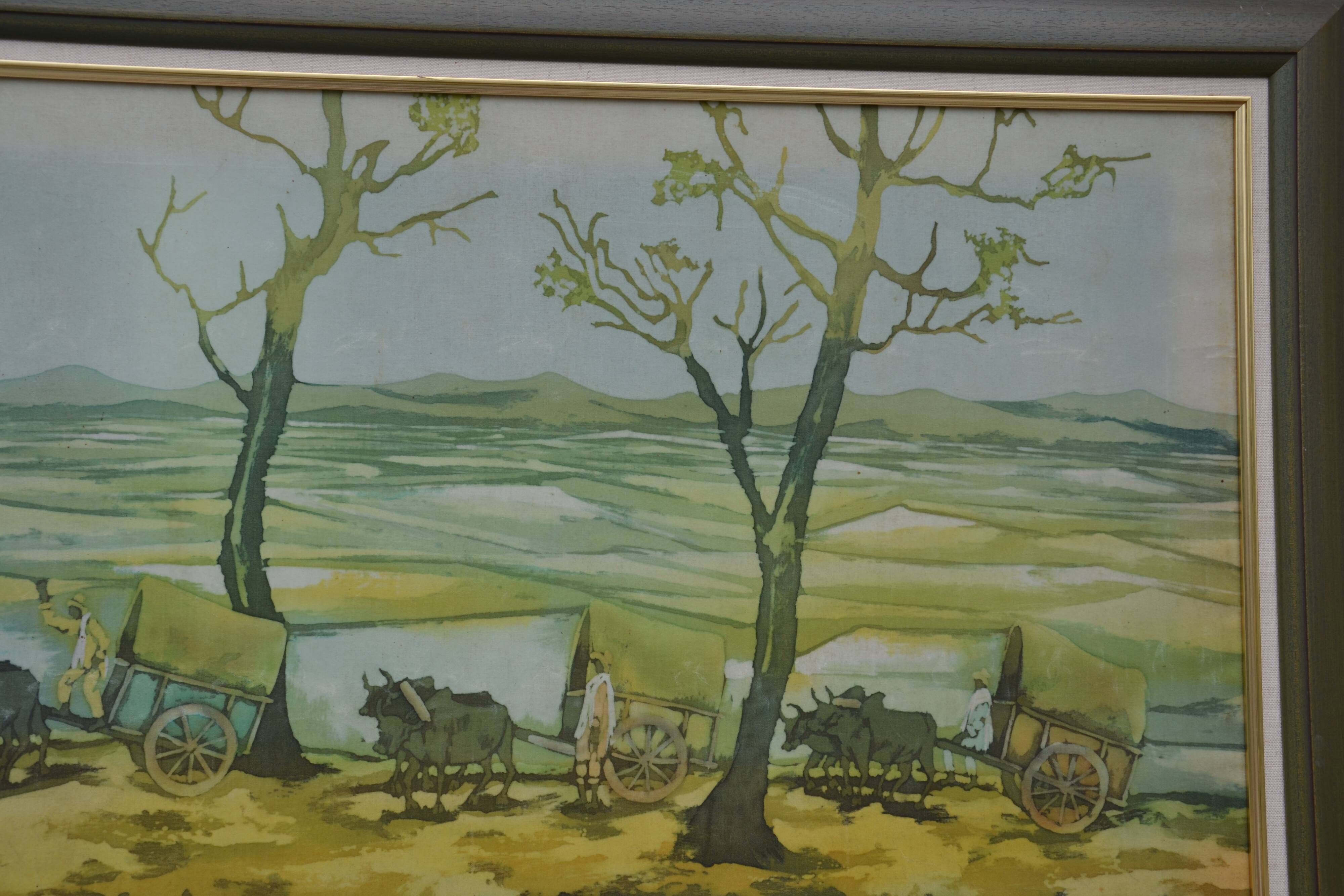 Malagasy silk zebu painting from the 70s