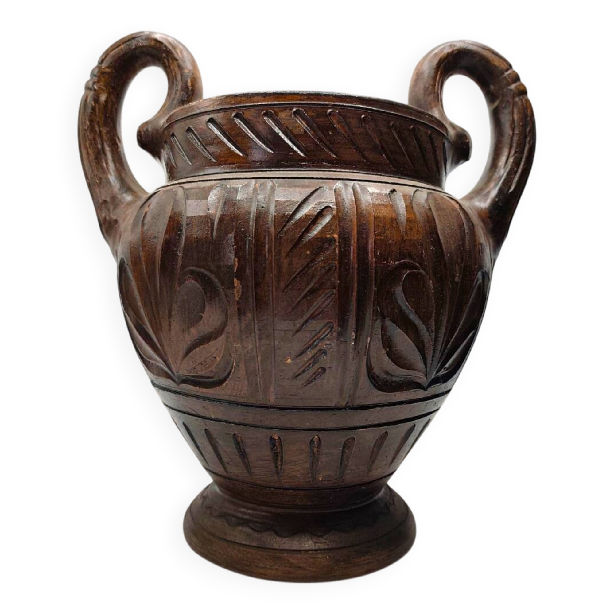Vintage Hand-Carved Terracotta Urn - Dual Handles & Floral Motifs
