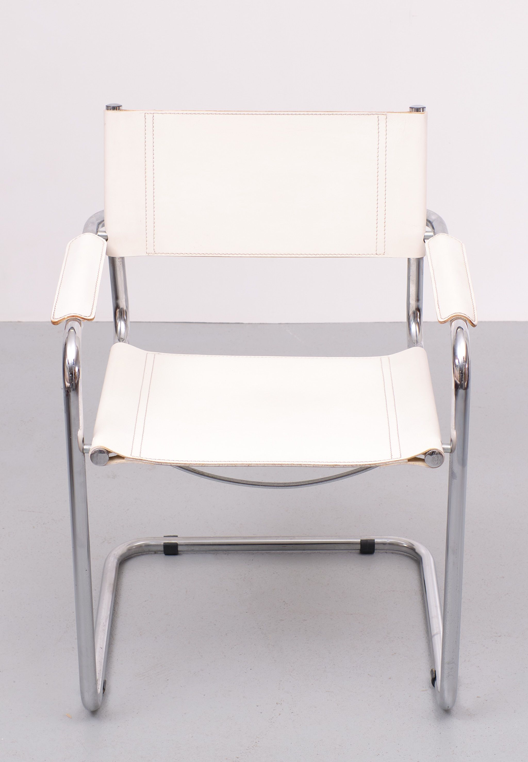 Bauhaus White Leather Arm Chair Matteo Grassi 1970s Italy