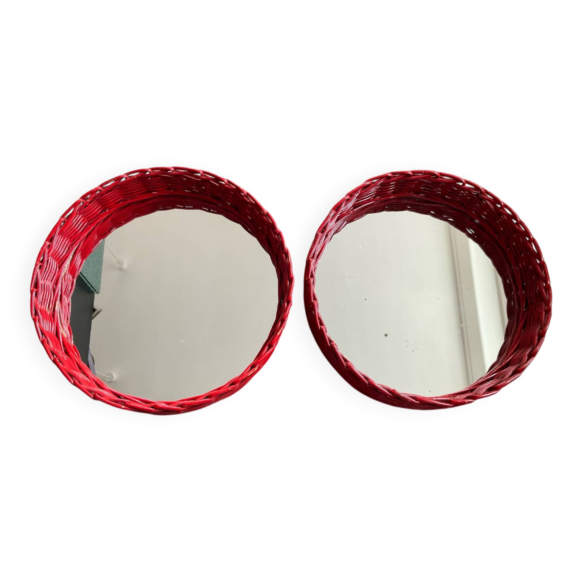 Pair of vintage rattan trays from the 1970s