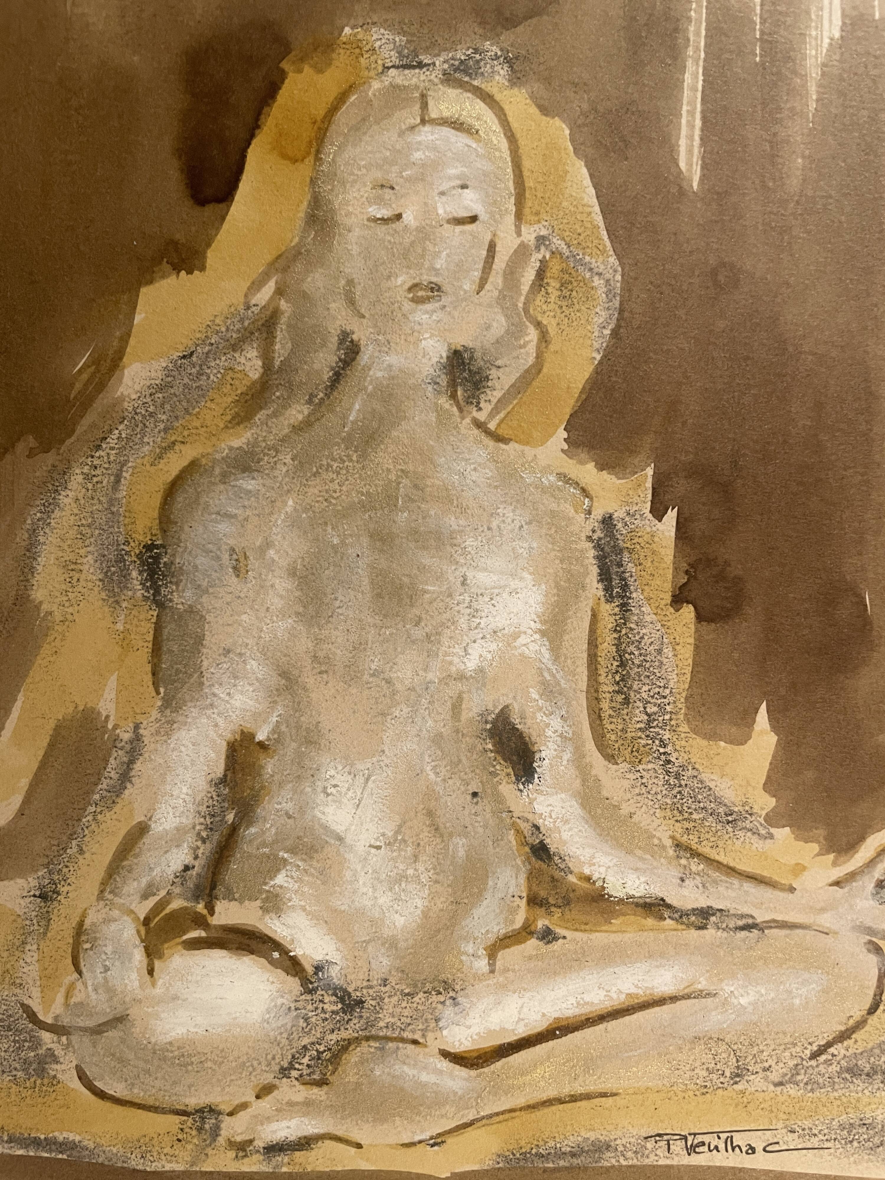 Signed painting, mixed media, female portrait "Zen"