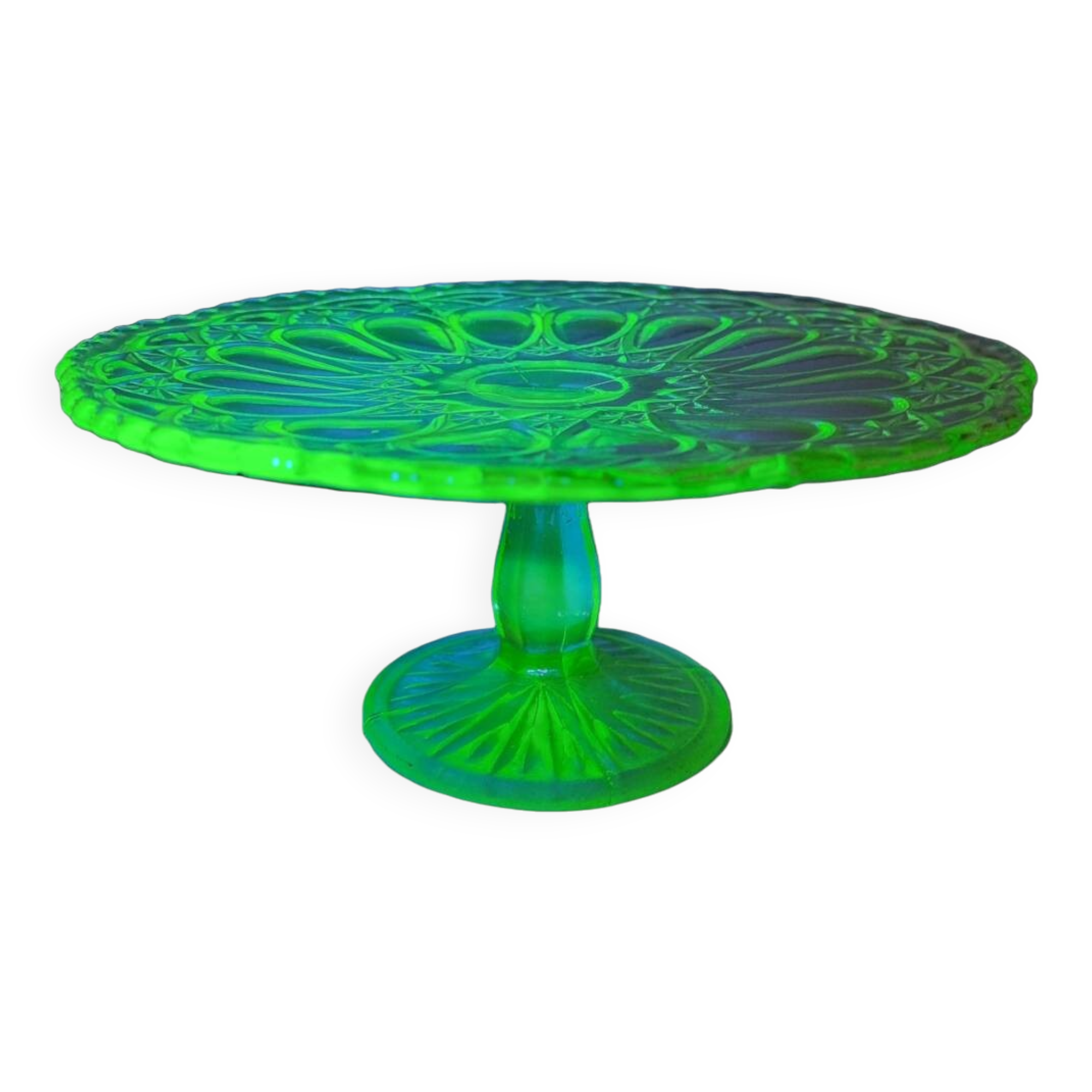 Assiette à gâteau vintage en uranium, années 1940