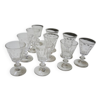 10 anciens verres à pied en cristal de style caton h10 cm