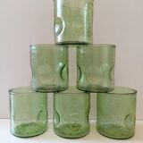 6 green bubbled glasses