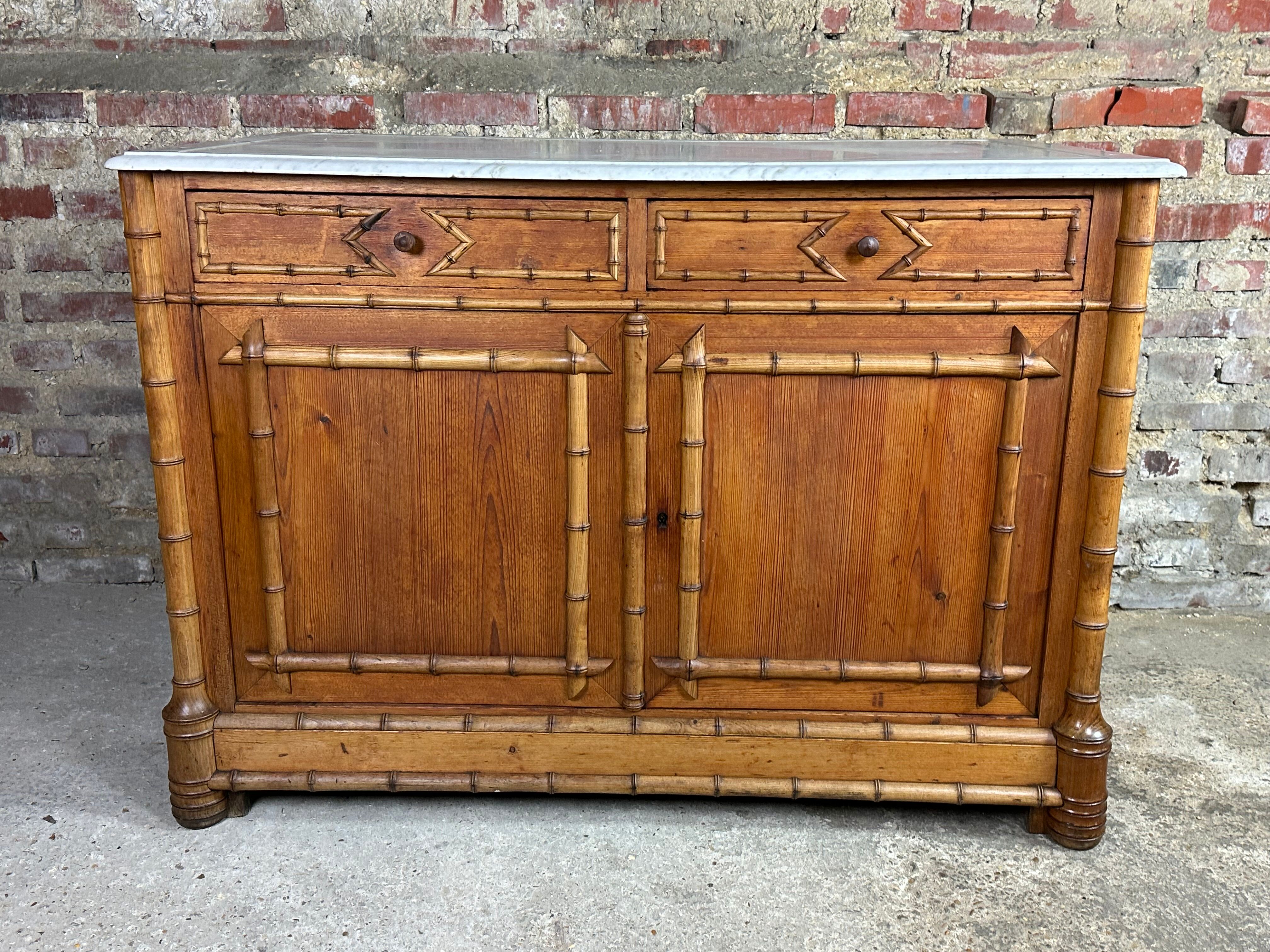Bamboo-style pine sideboard and marble top early nineteenth century