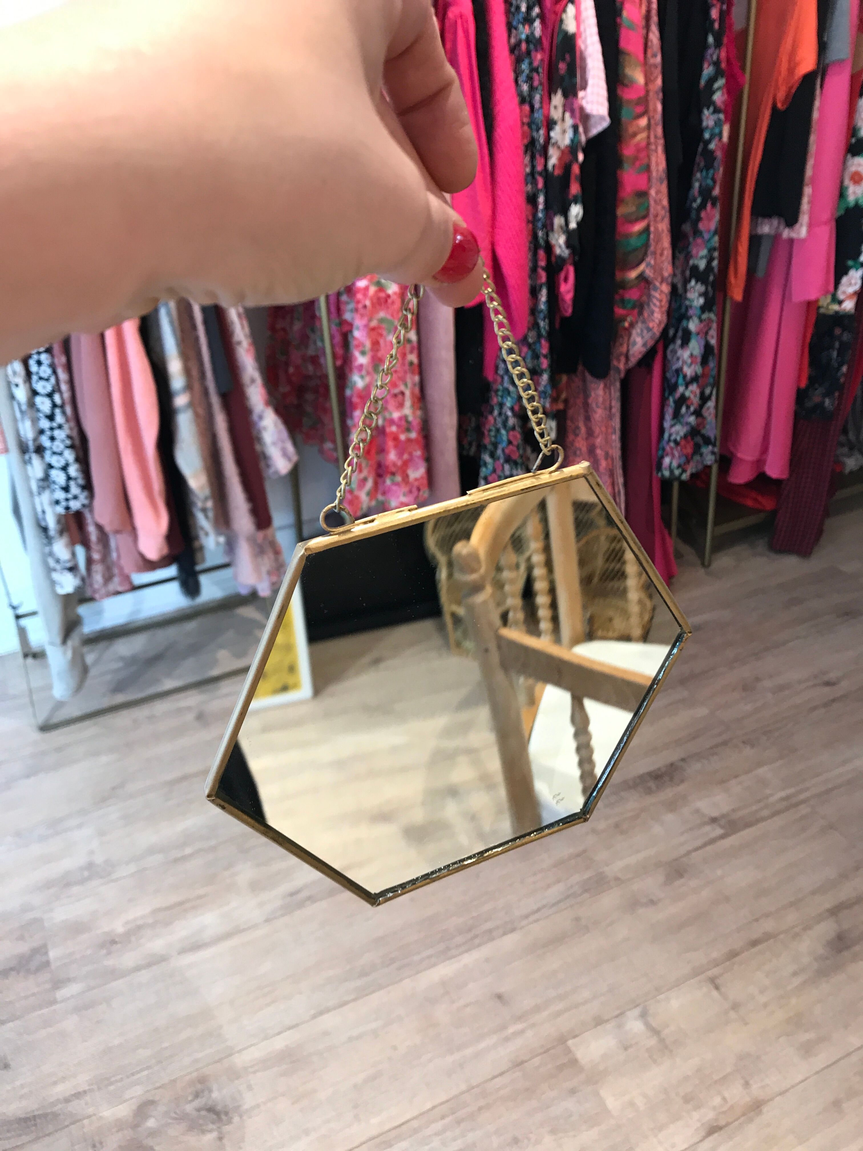 Brass hexagonal mirror 17x15cm