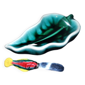Vallauris vintage butter dish and fish knife in colored ceramic 1960-70