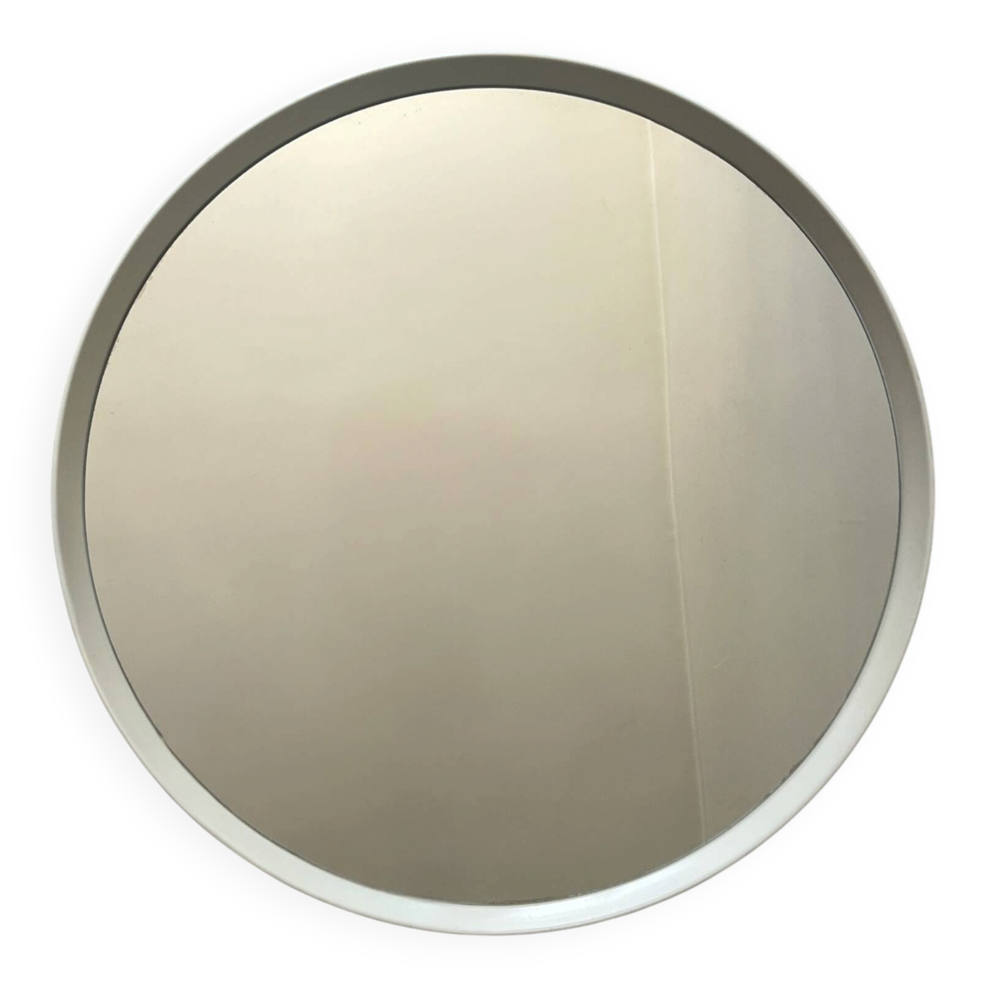 Large round white mirror space age design from around 1970.