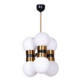 Mid-Century Chandelier in Brass and Opaline Glass, Czech, 1960s