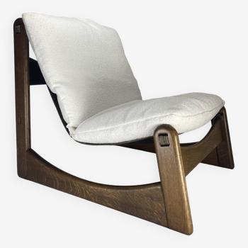 Fauteuil relax lounge brutaliste en bouclé par Carl Straub, 1970