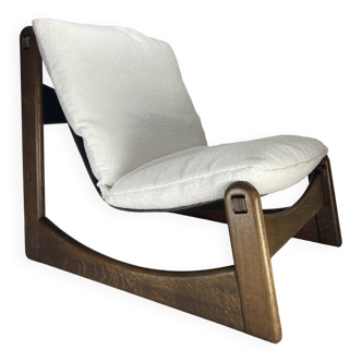 Fauteuil relax lounge brutaliste en bouclé par Carl Straub, 1970