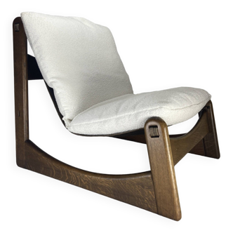 Brutalist lounge low relax chair in bouclé by Carl Straub, 1970s