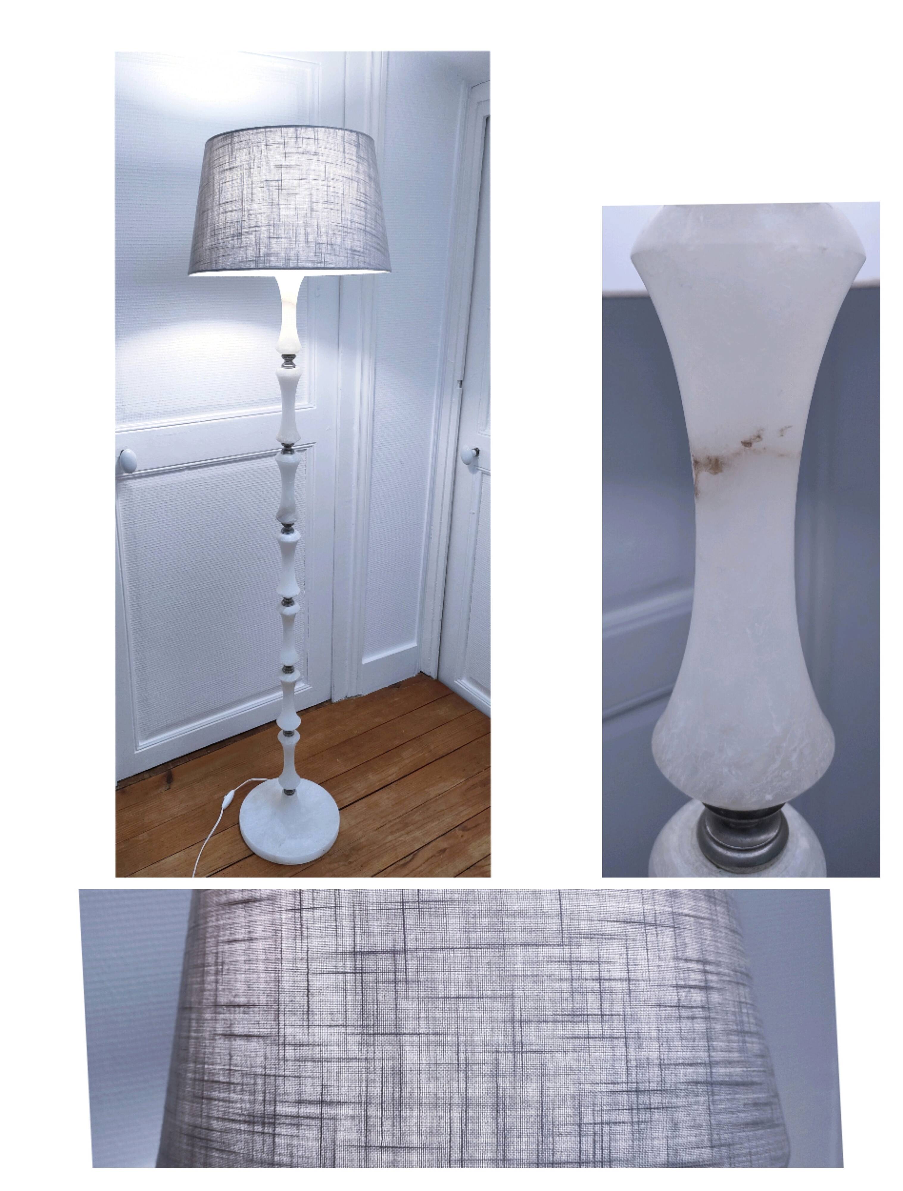 Solid alabaster floor lamp with metal trim from the 70s