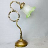 Lampe de table portugaise en verre tulipe verte des années 1930