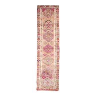 Beige & pink vintage runner rug 330x85cm