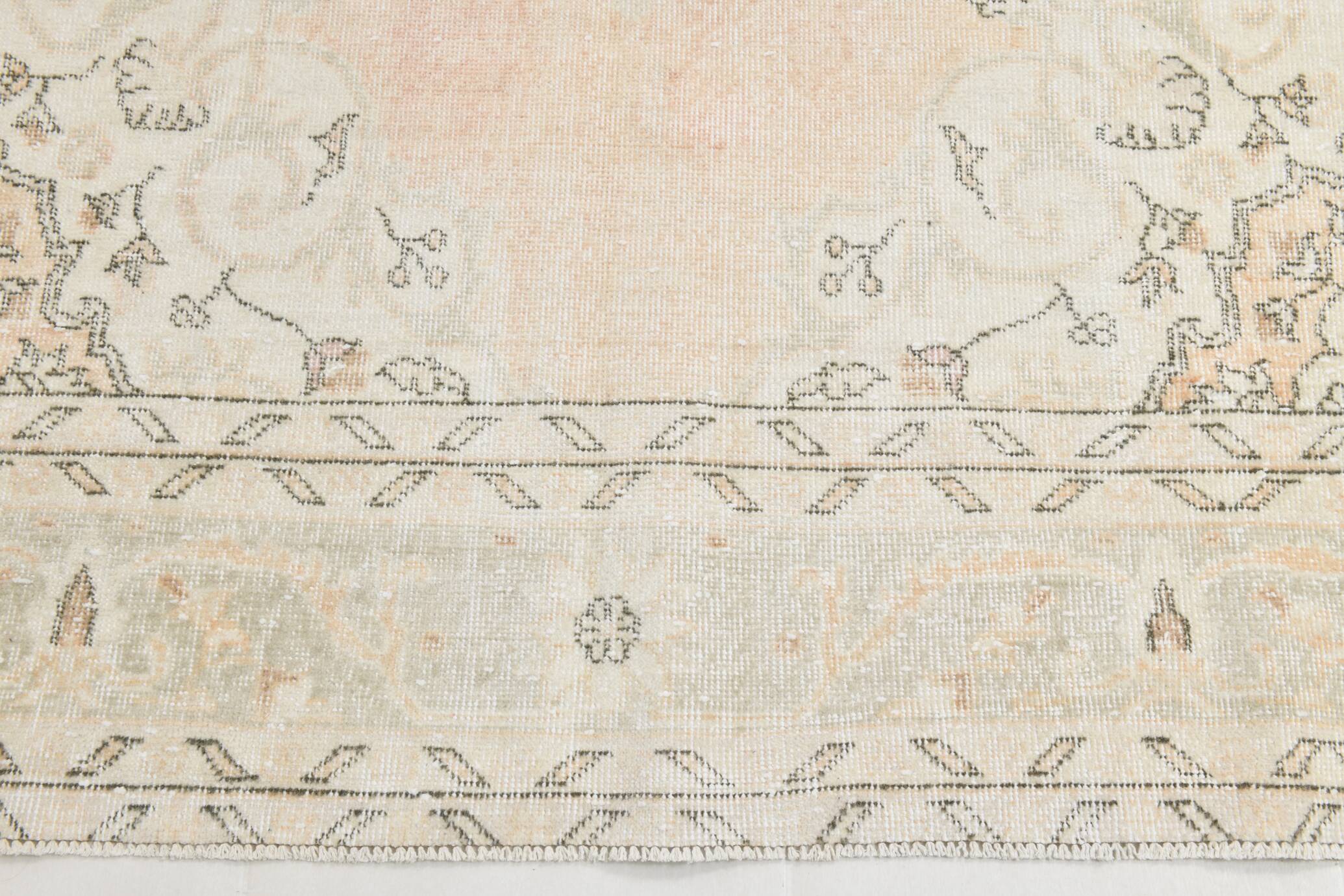 7x11 Vintage Peach Beige Turkish Rug, 206x335Cm