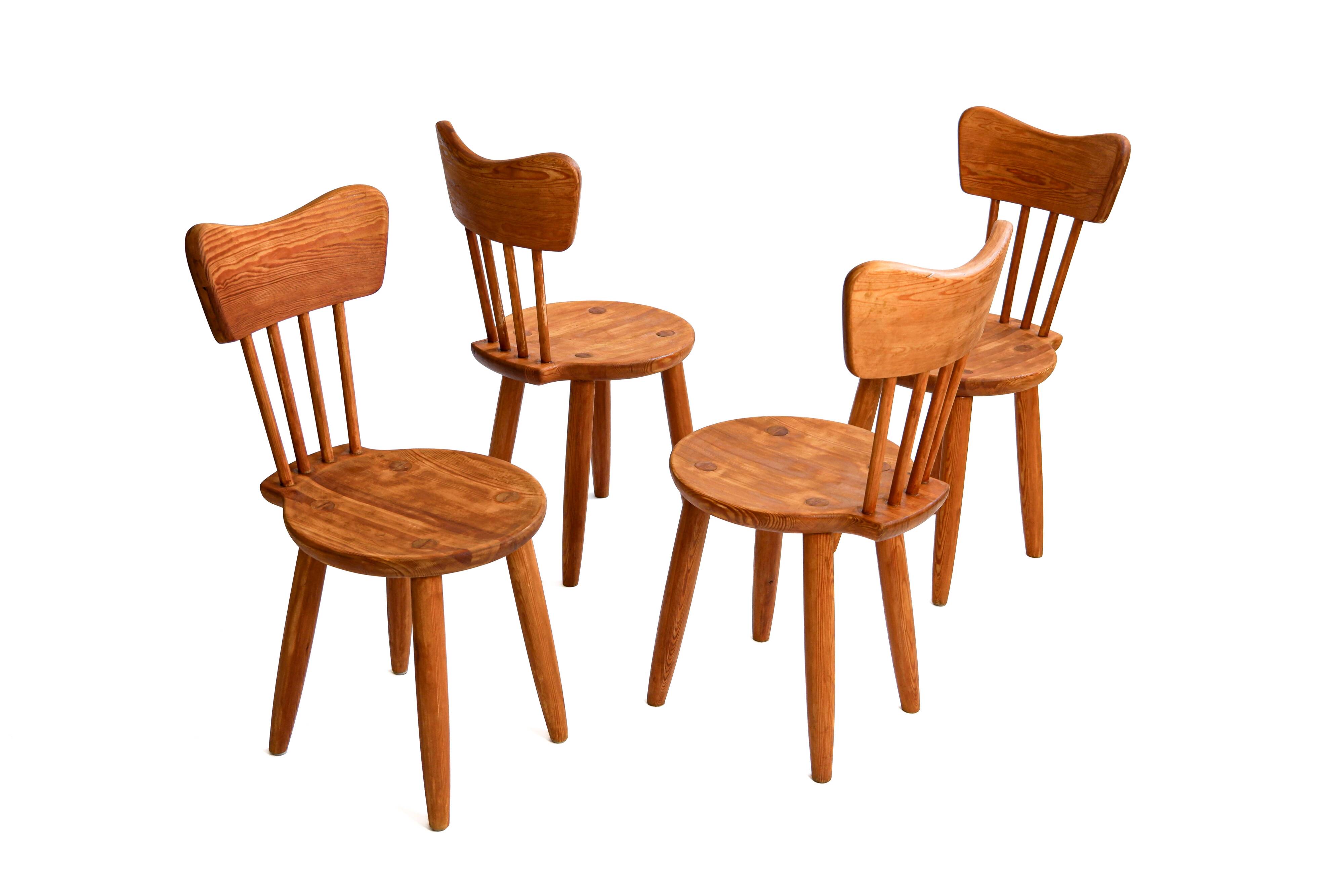 Set of 4 pine chairs by Torsten Claesson, Sweden circa 1950