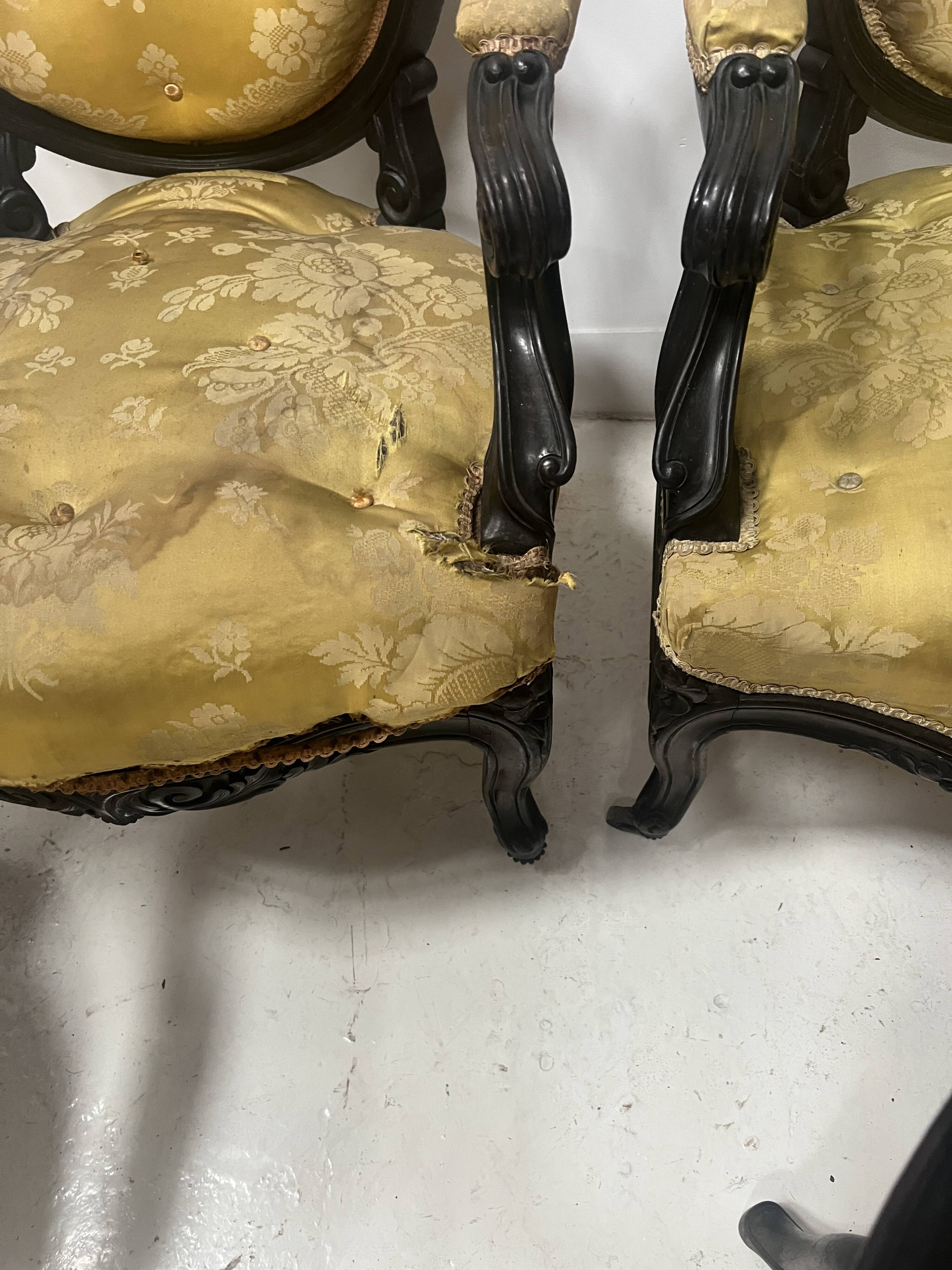 Set of eight Napoleon III style Louis XV armchairs in rosewood, 20th century.