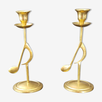 Pair of candlesticks 1970 Golden brass