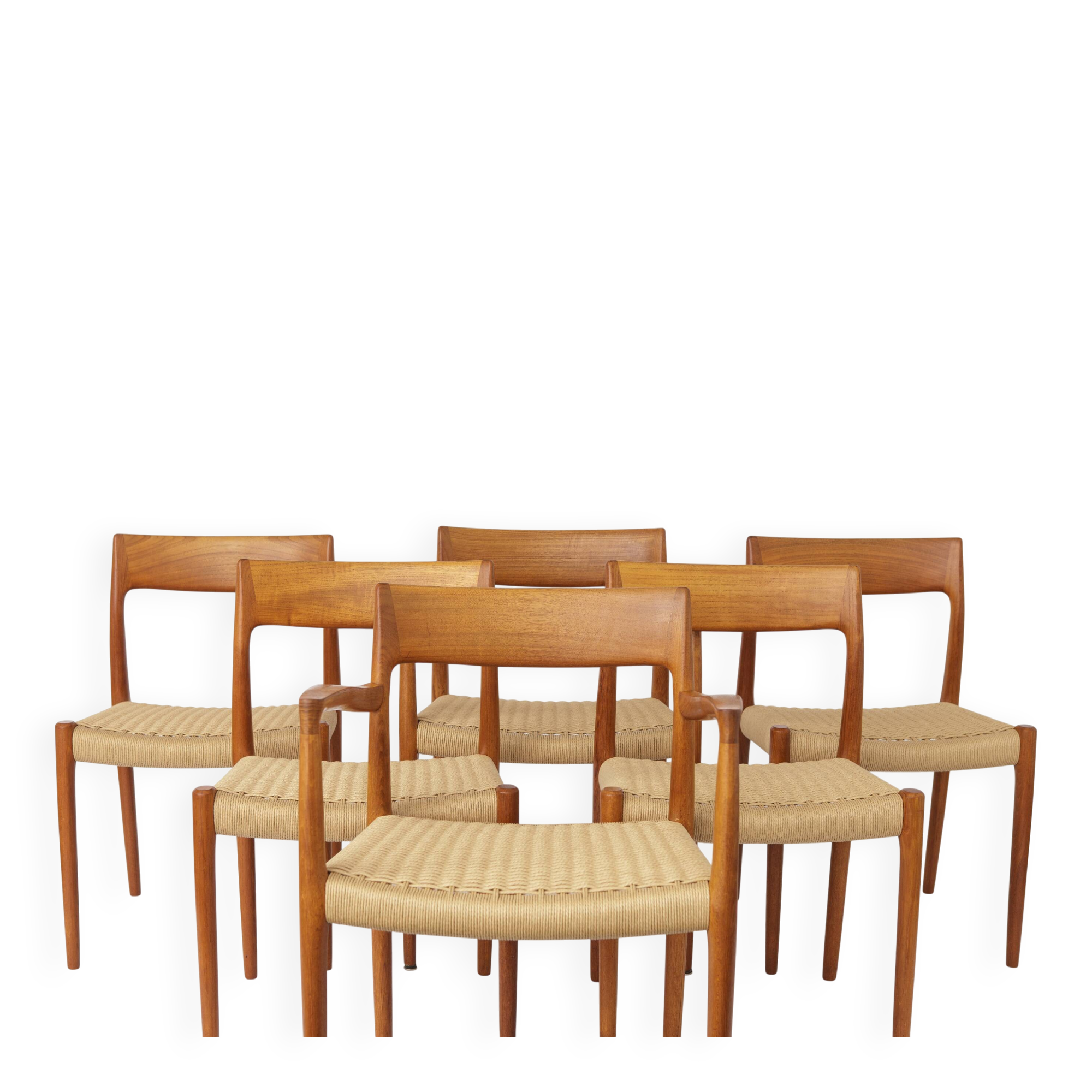 Niels Møller Dining Chair Set (6) – Models 77 & 57, Teak, Danish Cord