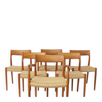 Ensemble de 6 chaises de salle à manger Niels Møller – Modèles 77 et 57, teck, corde danoise