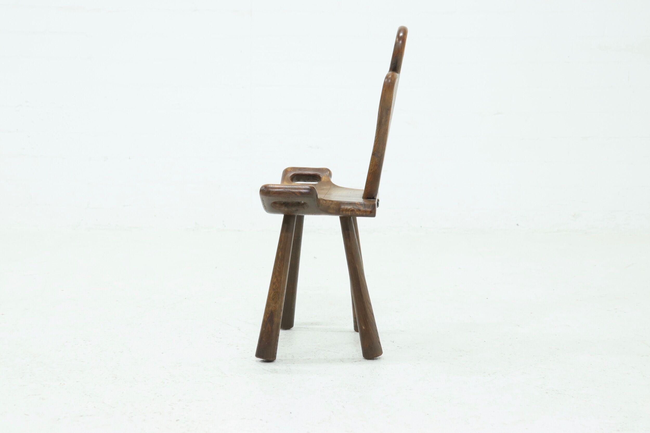Brutalist Spanish Side Chair Stool in Solid Oak, 1960s