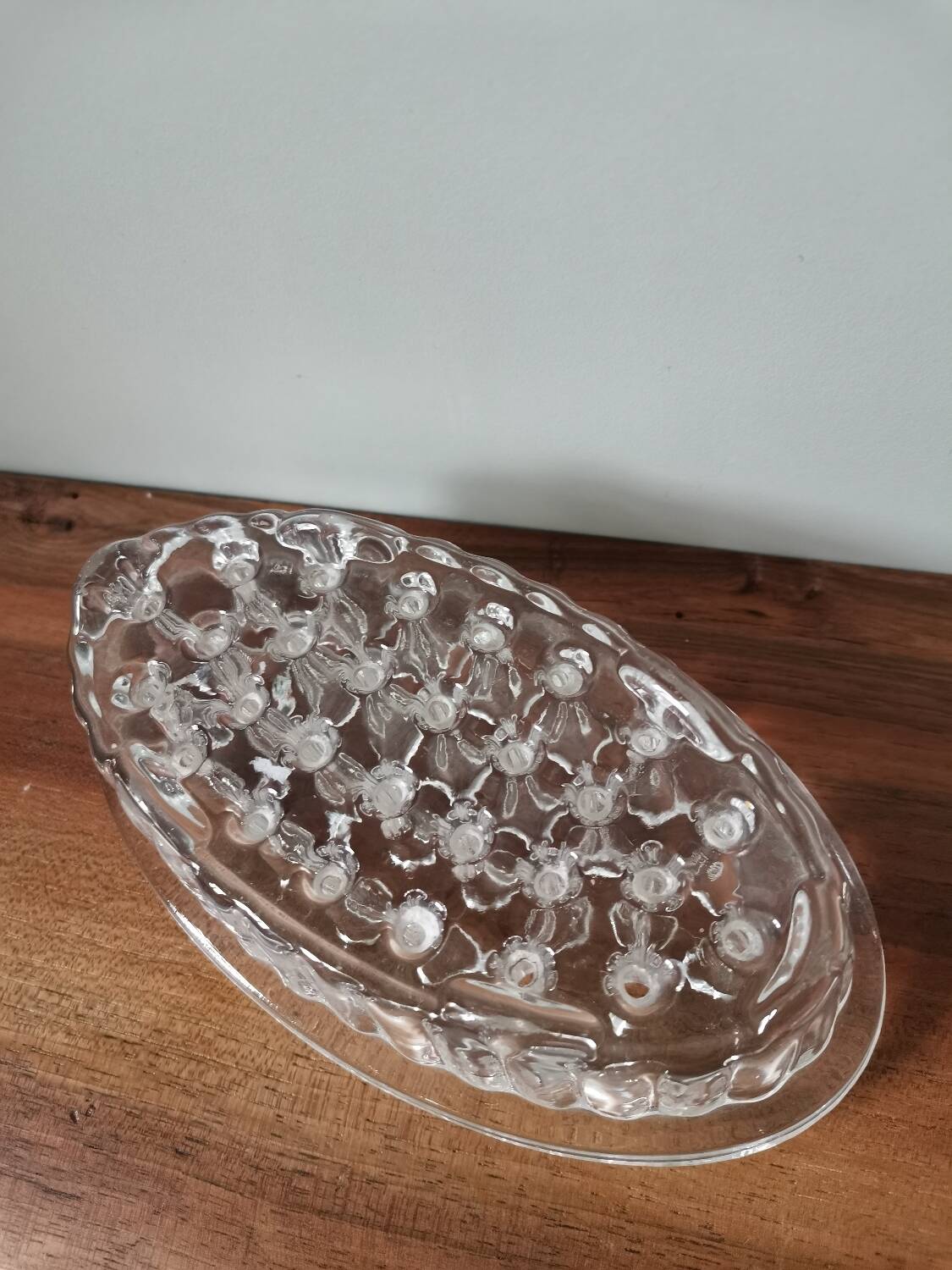 Pique fleur soliflore verre pressé moulé vintage ovale