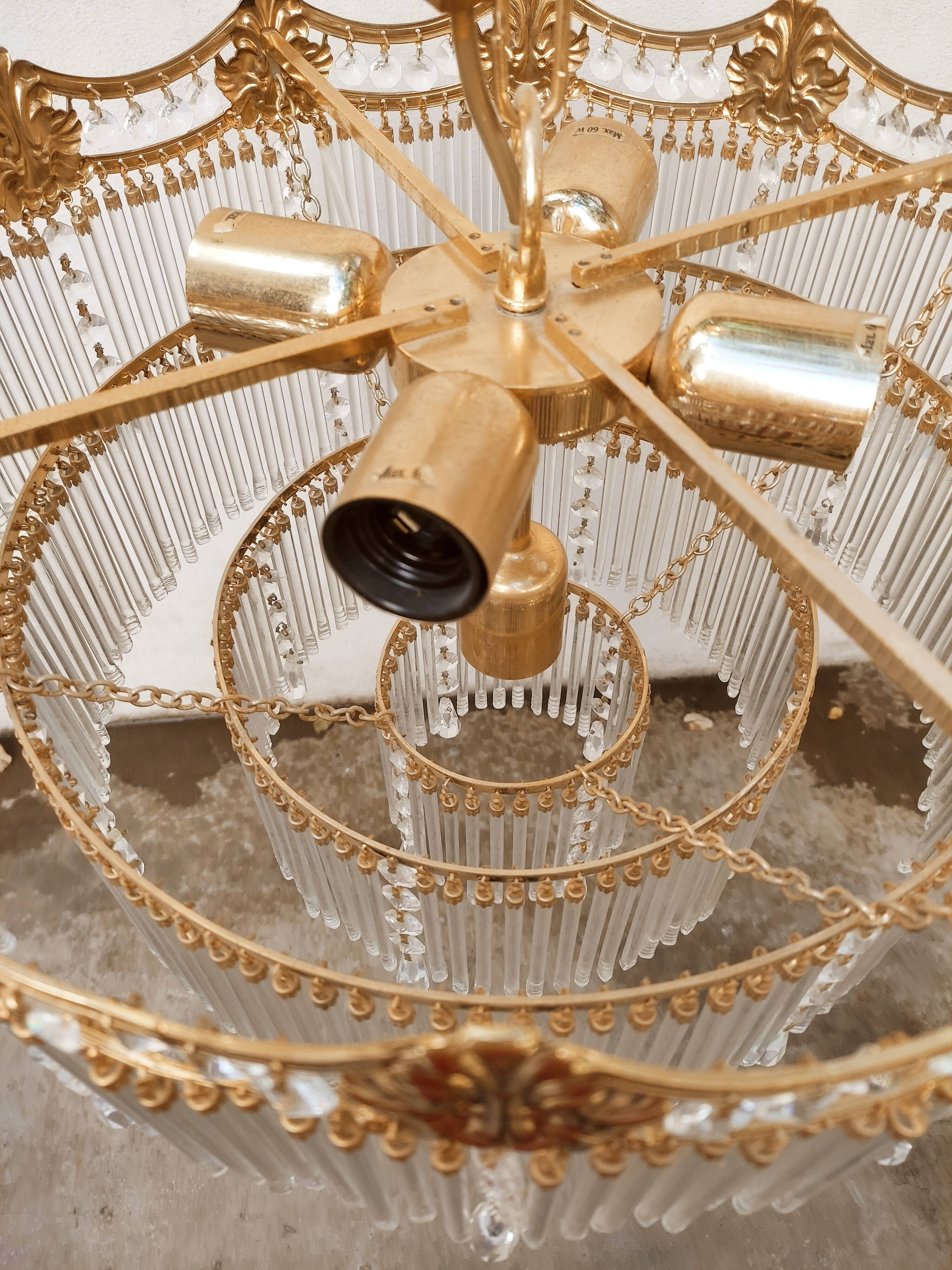 Glass and crystal waterfall chandelier