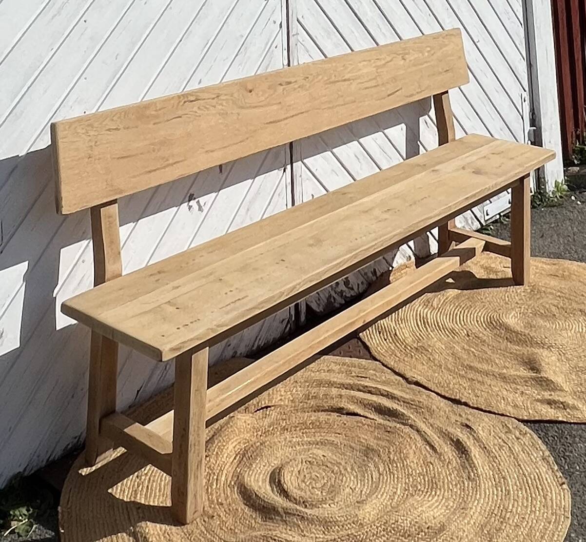 Large antique bench in solid raw oak
