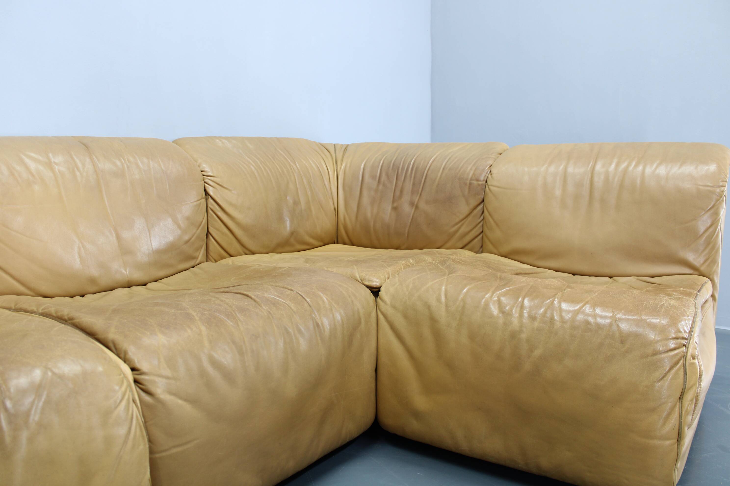 1970s Wittmann Hochbaret leather Modular Sofa, Austria