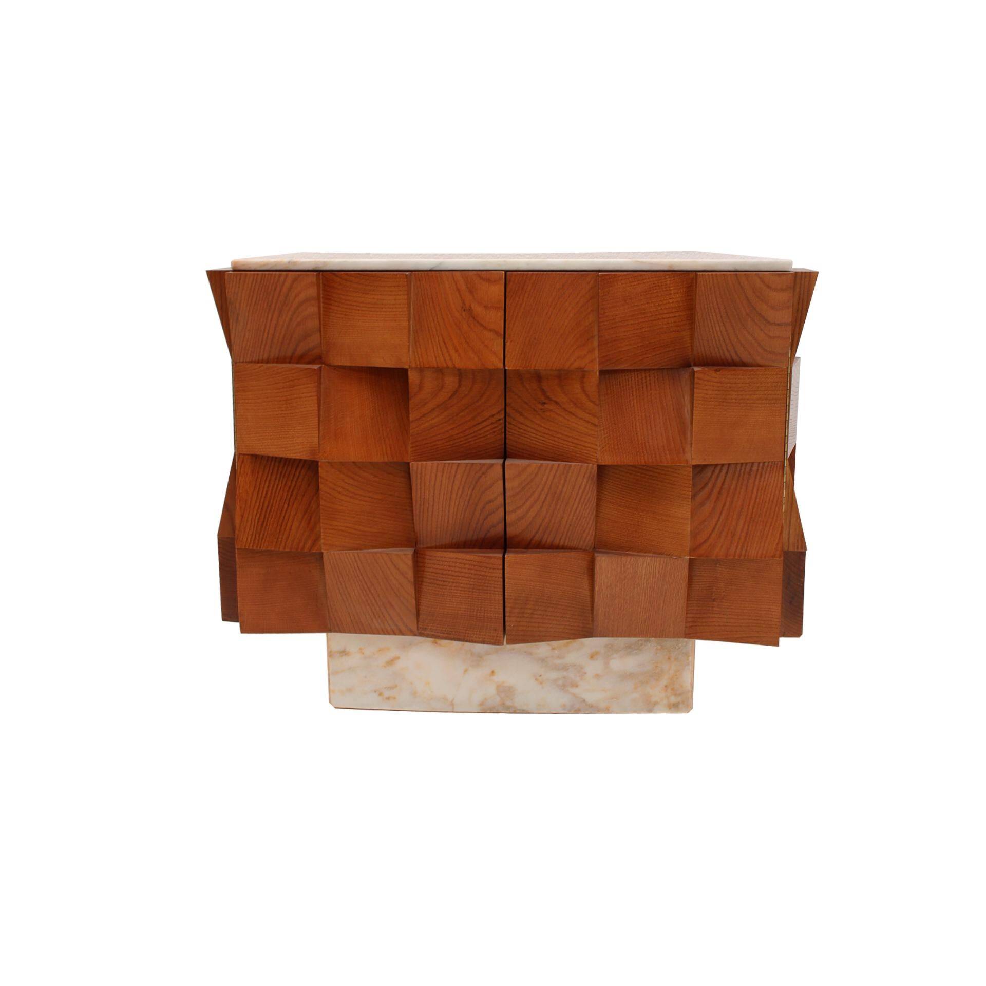 Contemporary Modern Pair of Sideboards in Wood and Siena Marble Top, Italy