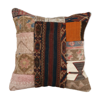 Vintage Wool Turkish Patchwork Kilim Pillow, Oushak Handmade Decorative Home Decor Unique Pillow