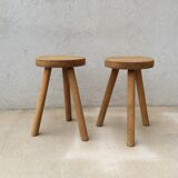 Pair of tripod stools raw wood