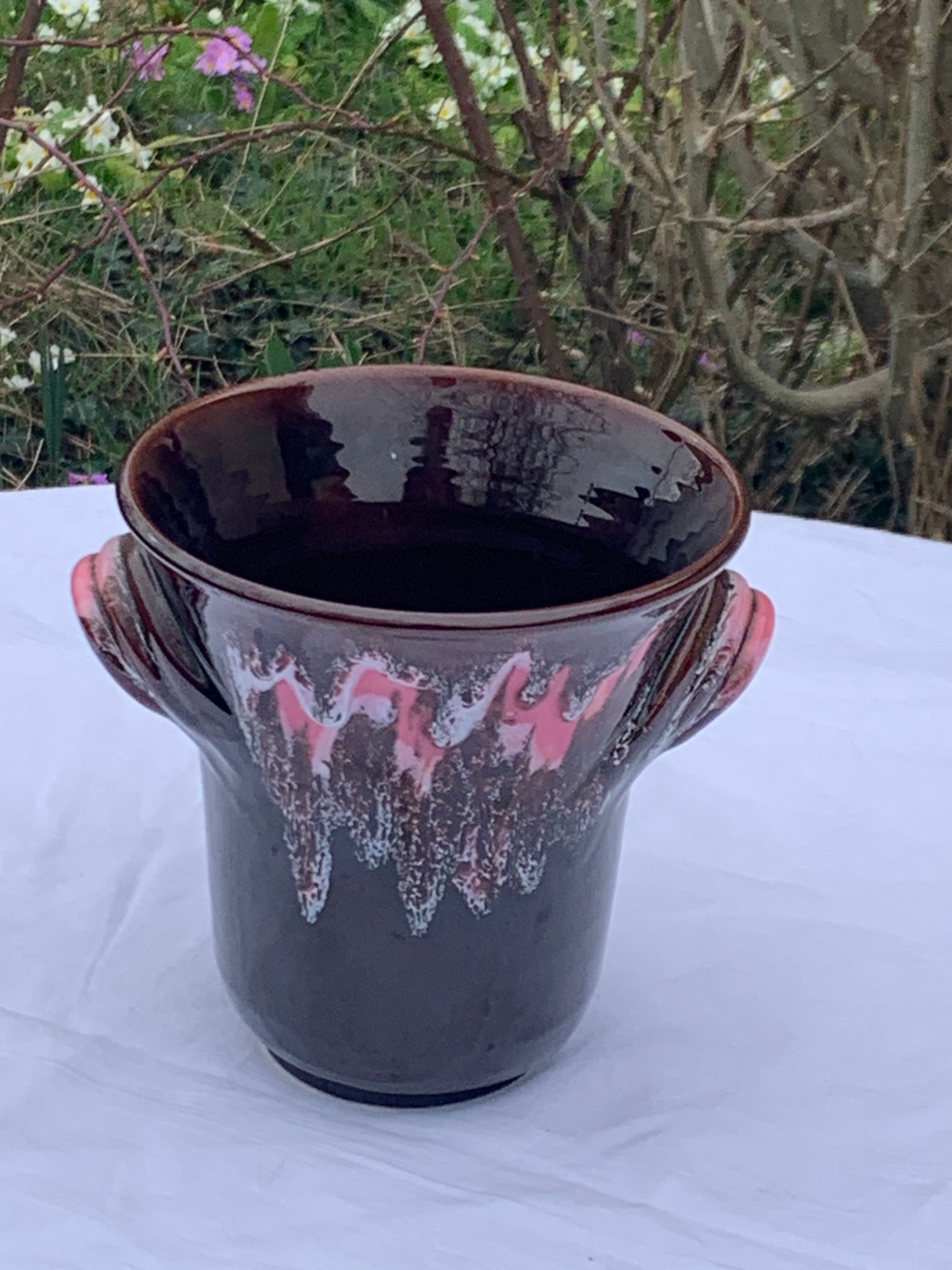 Ice bucket, vintage Vallauris glazed ceramic ice cubes