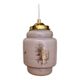 Vintage pink opaline globe pendant lamp with gold designs