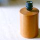 Wooden "cylinder" lamp, raffia lampshade, 70s
