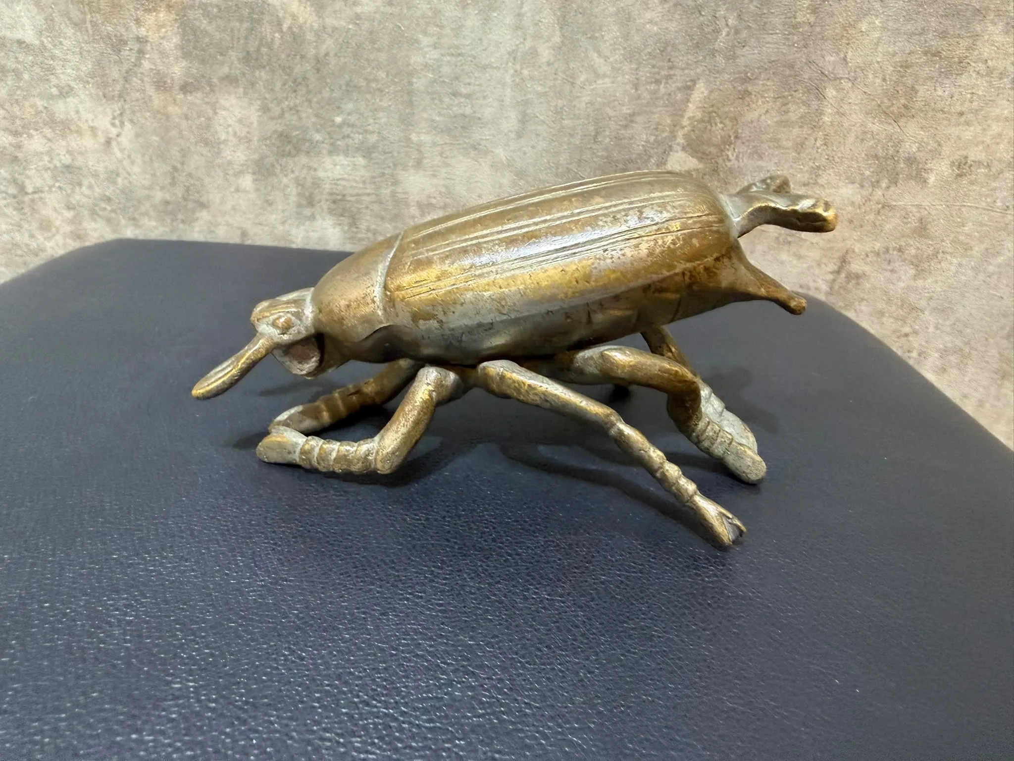 Brass Beetle Ashtray, Hinged Insect Figurine with Lift Up Wing Case