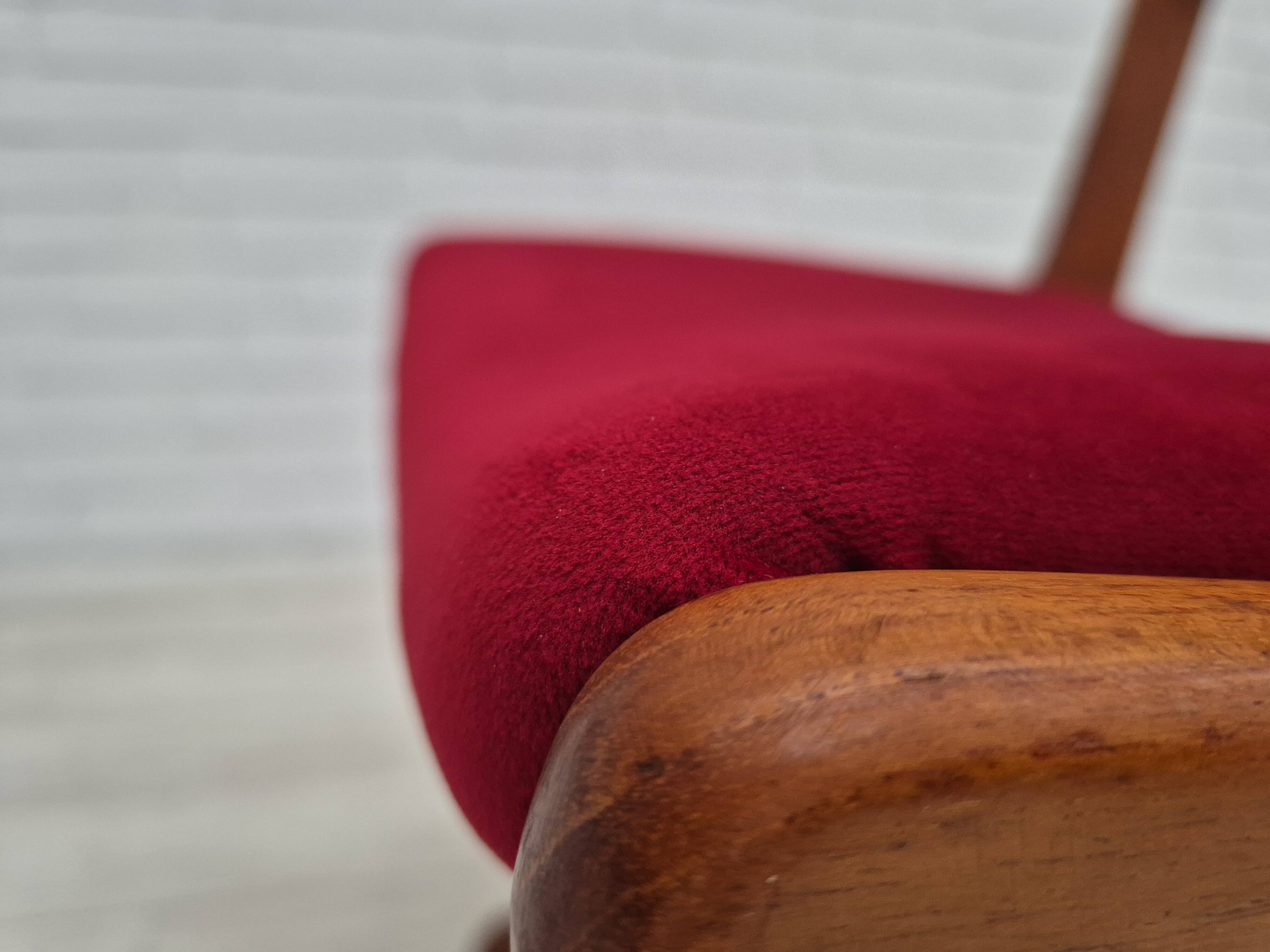 1970s, set of 4 reupholstered Danish chairs, Farsø Møbelfabrik, teak wood, furniture velour.