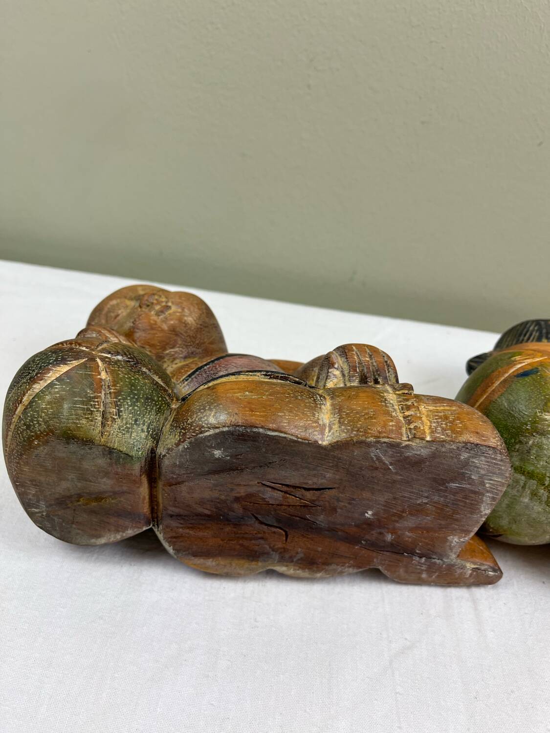 Carved wooden bookends